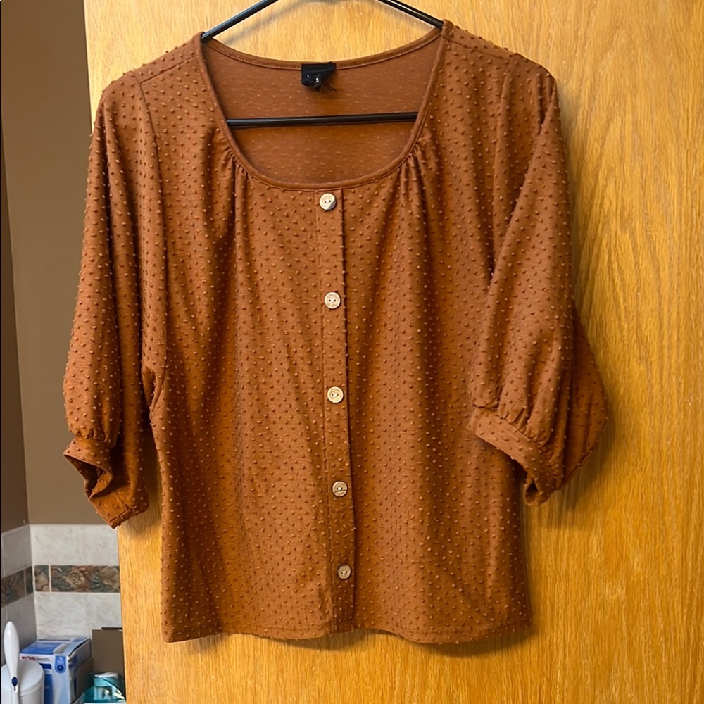 Rust-mustard-Orange Button-Up Women's Top